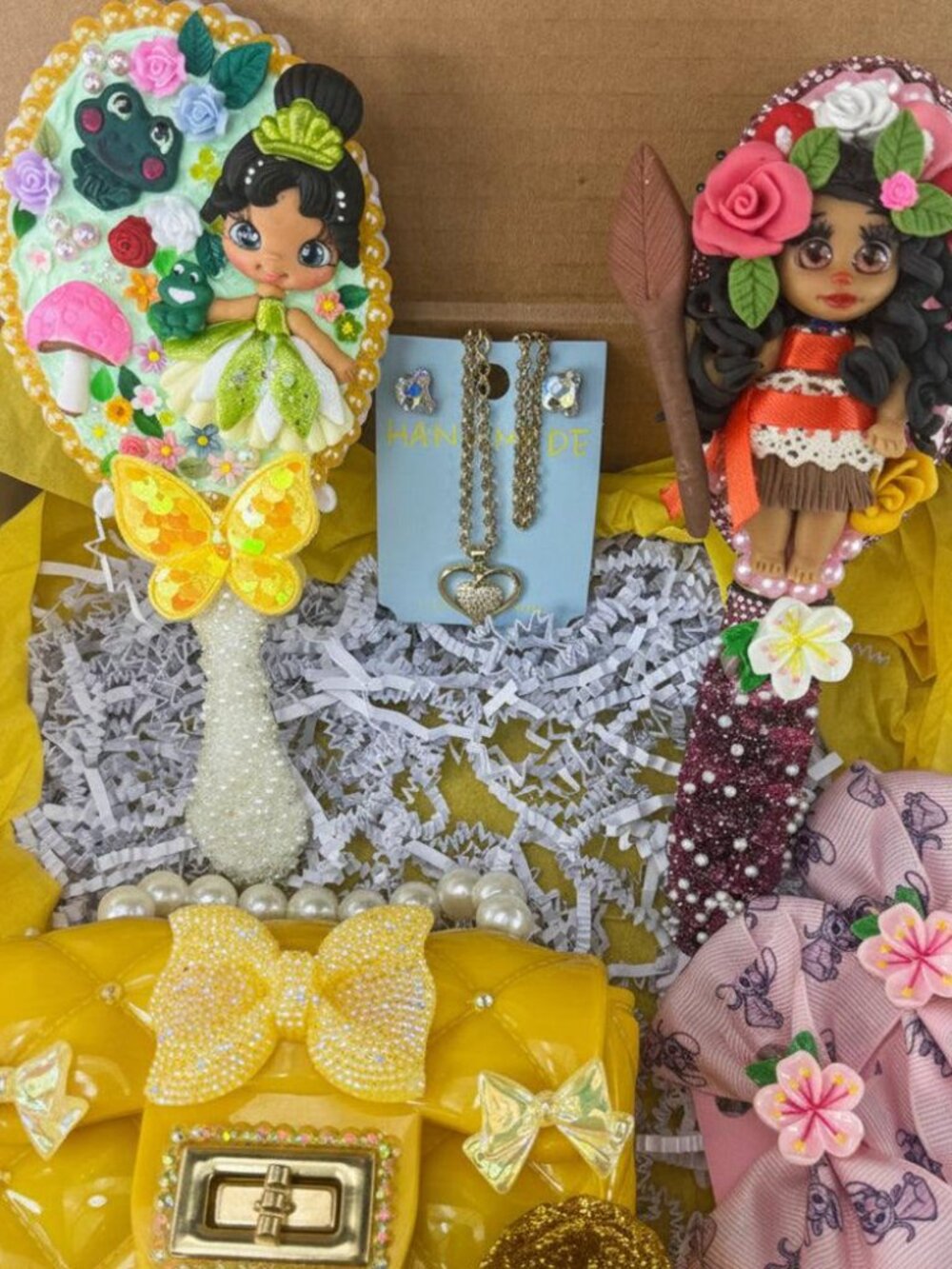 Decoden Decorated Mini Mirror & Brush Gift Set – Mini Purse, Crystal Jewelry & H